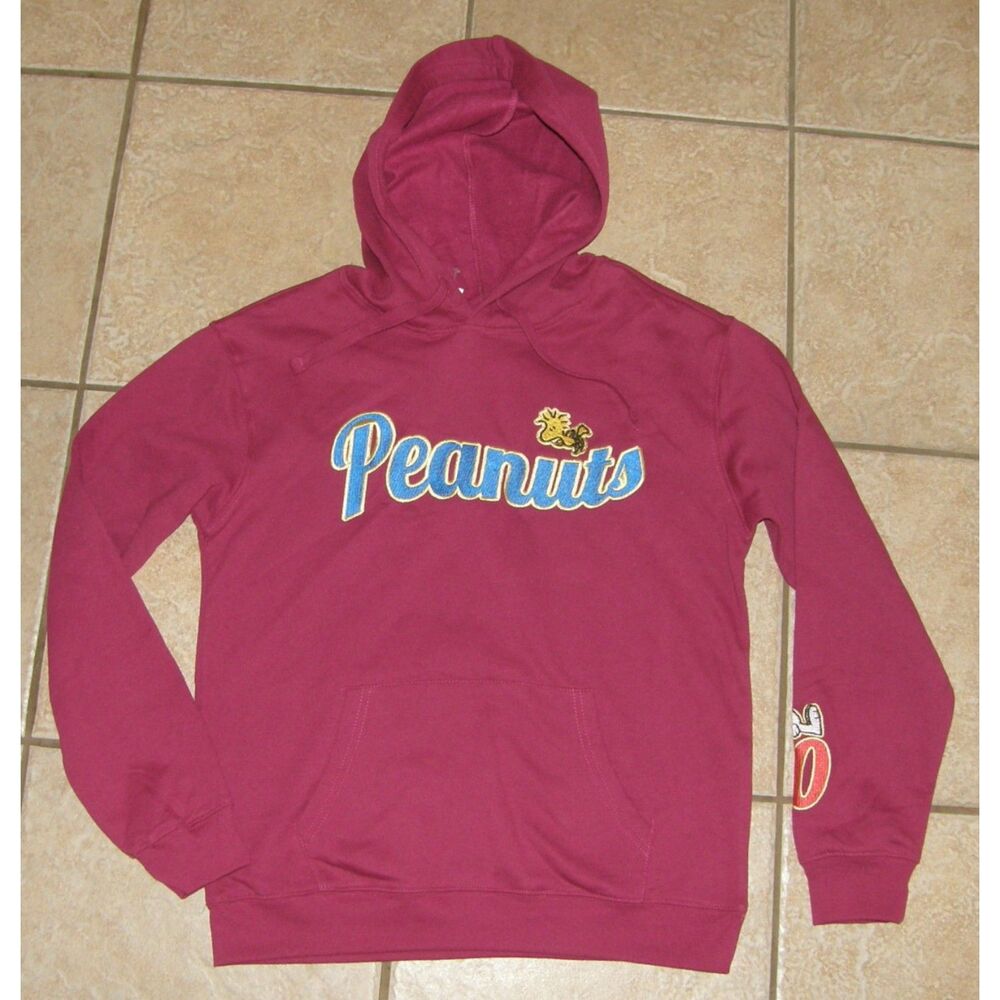 NEW Purplish Red Sz Large Embroidered SNOOPY Hoodie Hooded Sweatshirt PEANUTS